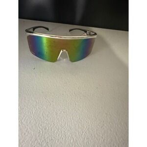 Pugs RR8 Rad Ripper Sunglasses Silver Rainbow Mirror Shield UV400 Wrap Around